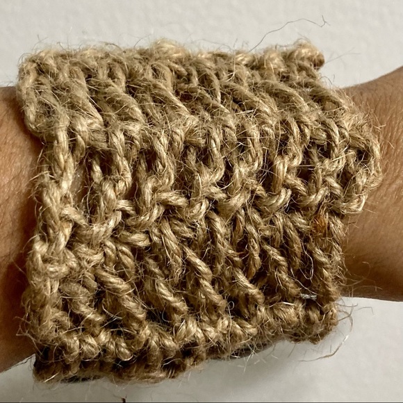 Boho Bohemian Chic Gypsy Wide Jute Natural Bracelet Button Closure- 8" x 2" - Picture 3 of 11